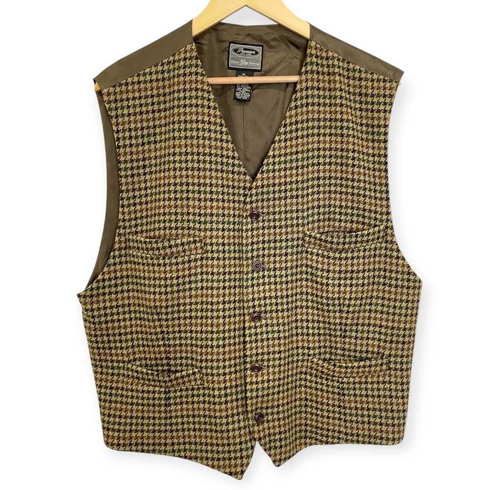 Y2K Vintage Gap Tailored Wool Mohair Houndstooth Vest Mens L Academia Heritage